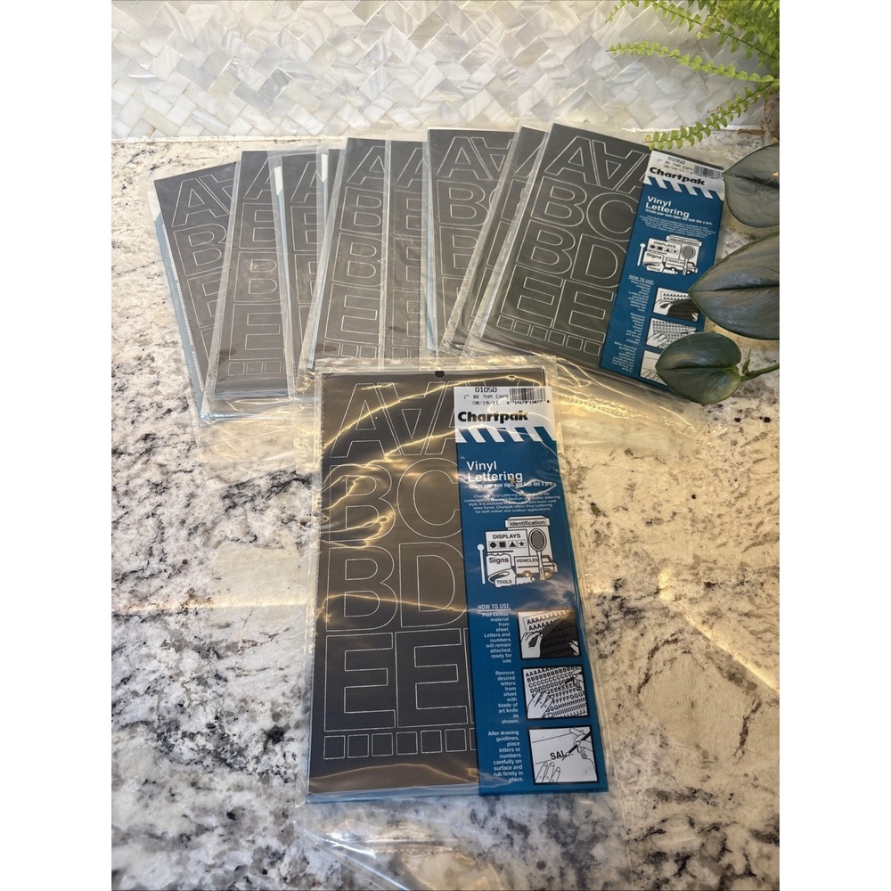 Lot Of‎ 10 Chartpak Press-On Vinyl Letters & Numbers Self Adhesive Black 2" Pack